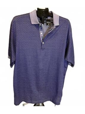 BOBBY JONES COLLECTION MENS GOLF POLO SHIRT LRG ITALY GEO PRINT GOLFER PLACARD